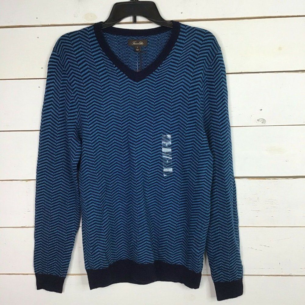 New Tasso Elba Pullover Sweater Merino Wool Blend Peacock Teal Blue Men's Small